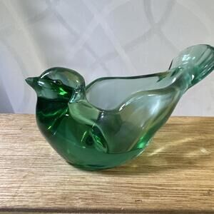 Vintage Fenton Art Glass Sea Mist Green Open Bird Votive Candle Holder Dish